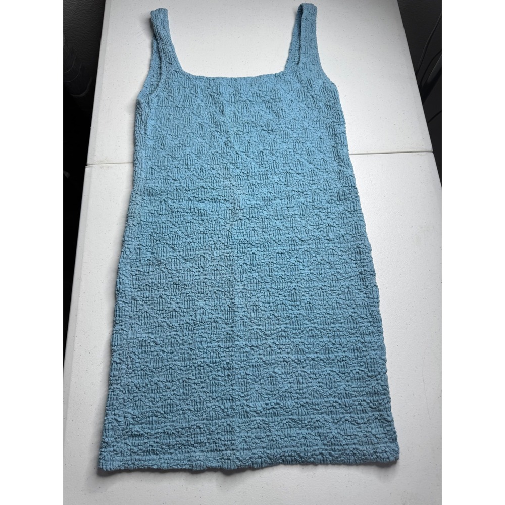 Elodie‎ Blue Popcorn Texture Square Neck Mini Dress Sleeveless Size L